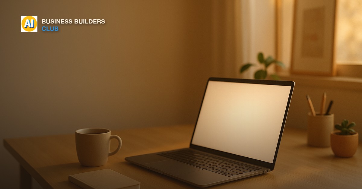 A tidy home office desk with an open laptop, a small notebook, and morning light