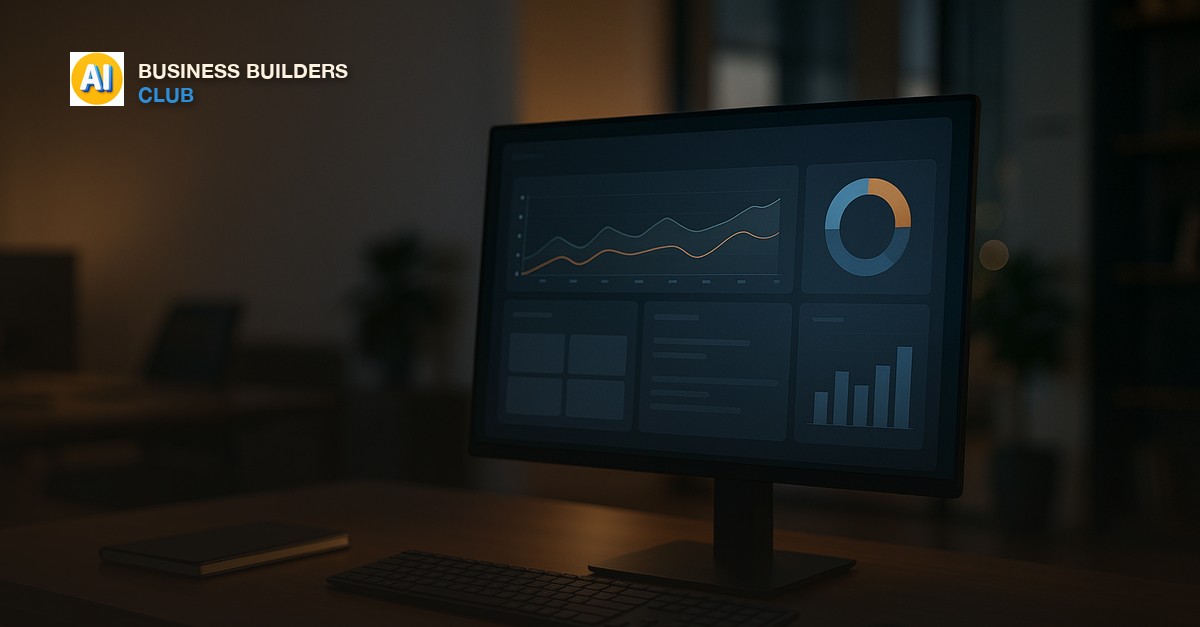 Simple internal dashboard mockup on a desktop monitor in a quiet office